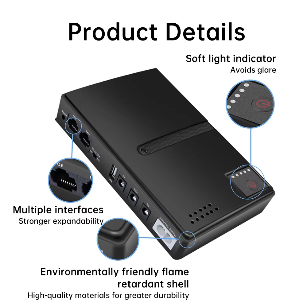 Alimentation électrique sans interruption portable 1018L, DC sans batterie, routeur d'alimentation UPS, adaptateur optique Cat intégré 5V9V12V/15V/24V