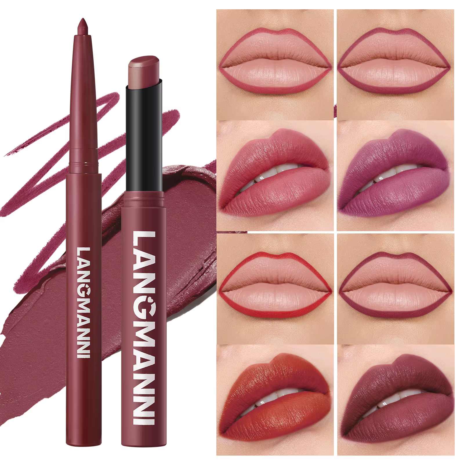 Ensemble de crayons à lèvres imperméables intégrés + rouge à lèvres, sans taches, sans décoloration, sans tasse, durable, facile à créer un maquillage parfait!