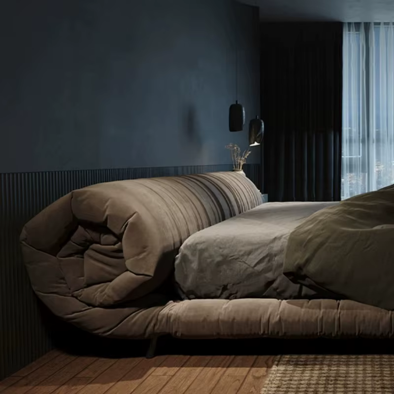 Lit moderne 200x220cm avec cadre en bois gris, lit double plateforme, lit tatami au sol, lit queen, meubles italiens de luxe
