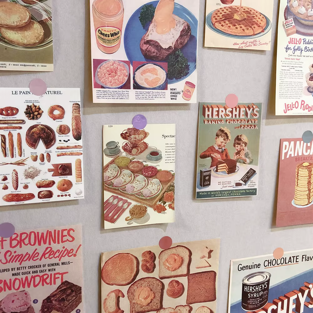 Kit de Collage esthétique mural rétro de pain gastronomique, 13 feuilles d'images, affiches décoratives d'art mural créatif, affiche tendance pour filles d'université