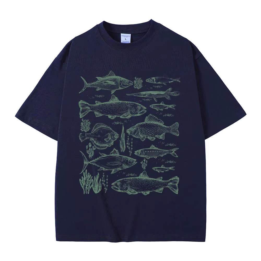 Poisson tatouage Style T-shirt pêche drôle Meme graphique T-shirts hommes décontracté coton Vintage à manches courtes hommes surdimensionné T-shirts