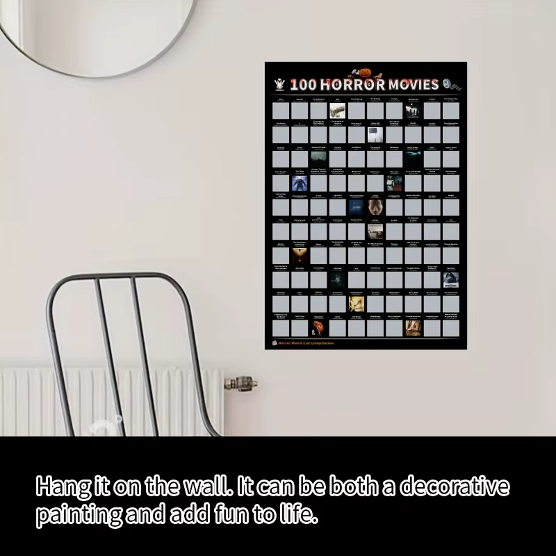 Affiche à gratter sur le thème des films d'horreur - Affiche des 100 meilleurs films d'horreur avec des films d'horreur emblématiques - Cadeau attentionné pour les fans de films d'horreur