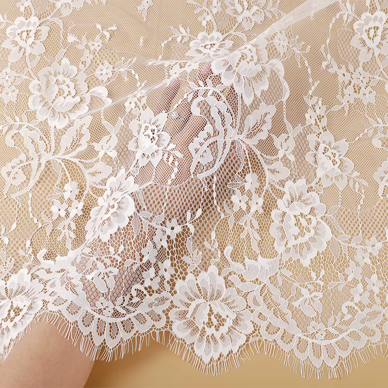Tissu français en dentelle à cils de 1.5m de large, pour robe de mariée, nappe, rideau, accessoires blancs