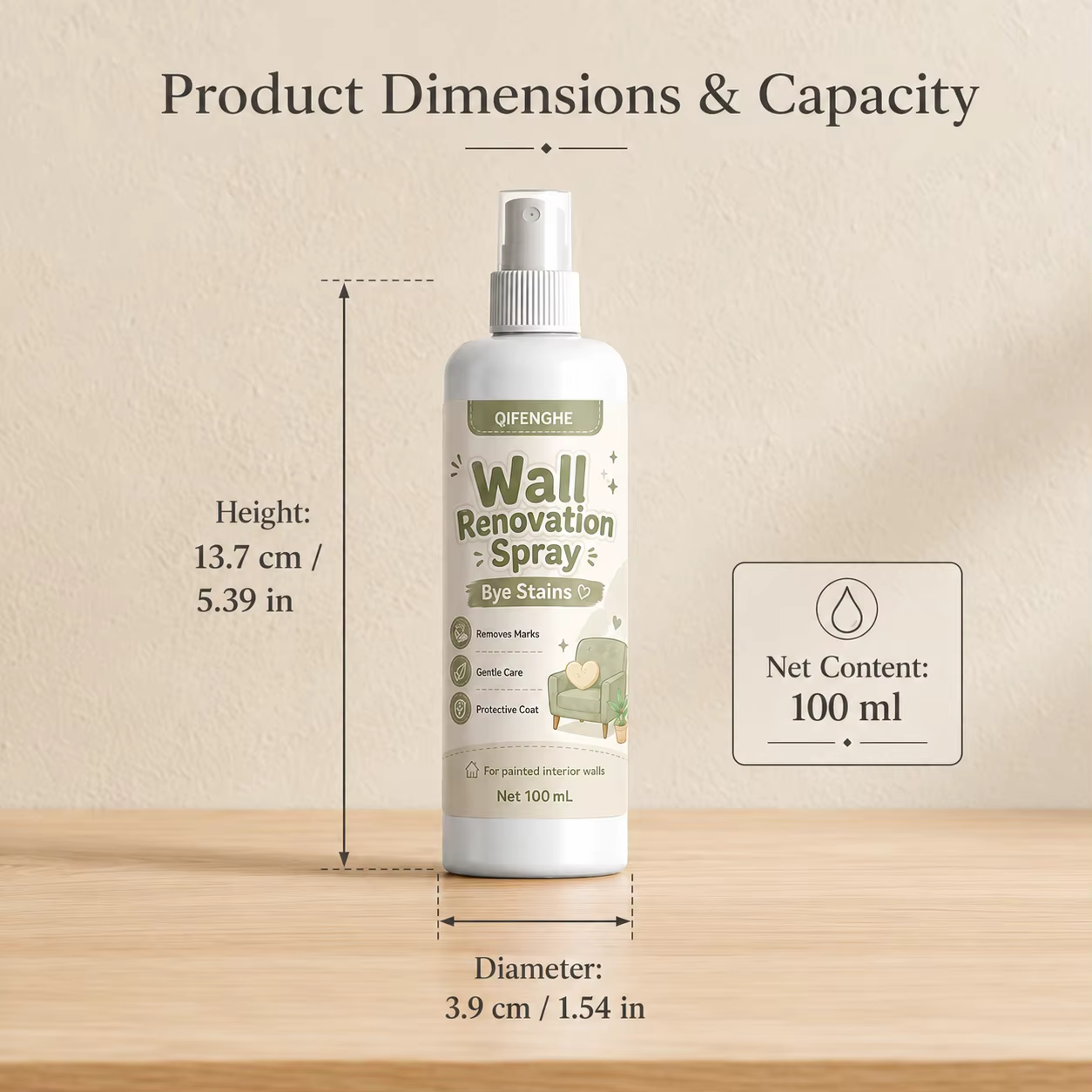 Nettoyant mural en spray 100 ml, détachant sans danger pour la peinture, pour les traces de stylo, les empreintes de mains, la graisse, la saleté et le jaunissement sur les murs intérieurs