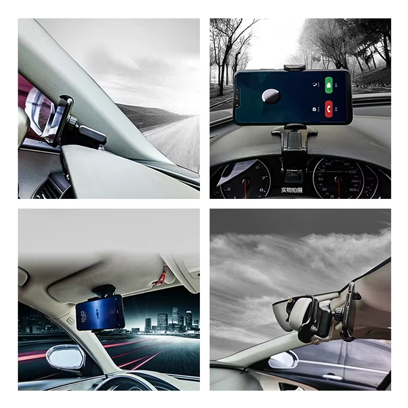 Support de téléphone pour tableau de bord de voiture, support de téléphone portable ABS pour pare-soleil, support de téléphone pour rétroviseur de voiture, rotation à 360 degrés, accessoires