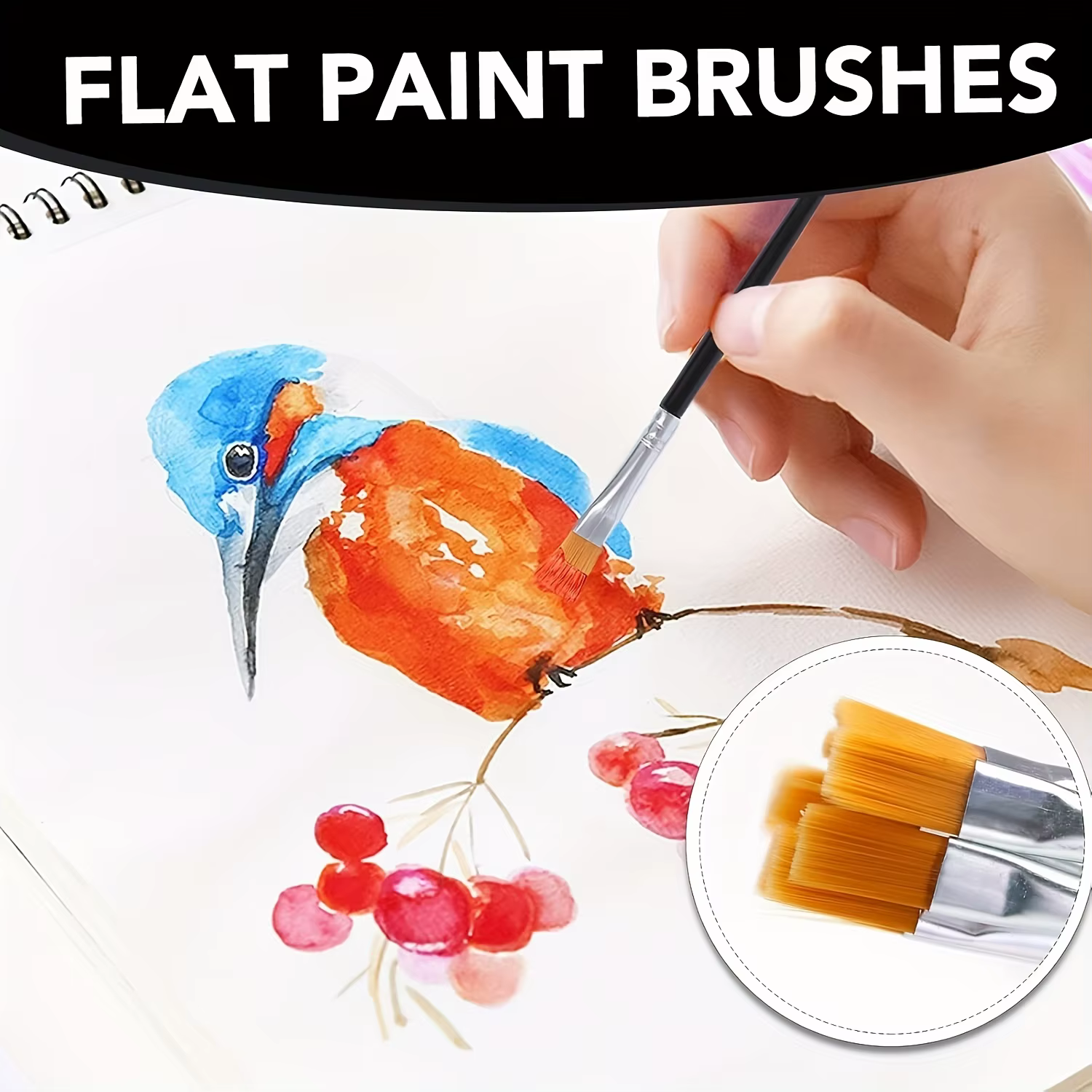100 pinceaux en nylon noir avec pointes plates et rondes, adaptés à la peinture à l'huile, à l'aquarelle et à la toile