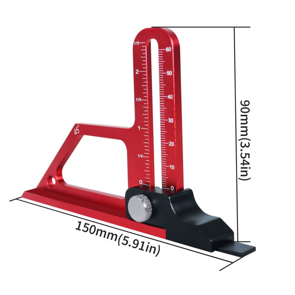 Jauge de profondeur de table réglable en alliage d'aluminium, échelle en pouces, 0-60 mm, outil de mesure de hauteur avec verrouillage