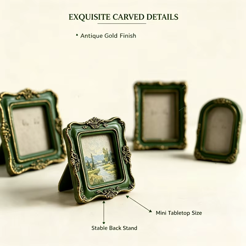 Mini cadre photo vintage baroque, décoration murale ou de table, cadre photo en résine en relief, art européen, décoration de bijoux, accessoires photo