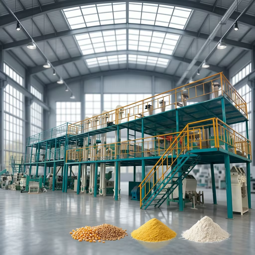 Grande machine de moulinage de farine continue, équipement industriel de moulinage de céréales haute capacité 24h/24 pour usine de farine