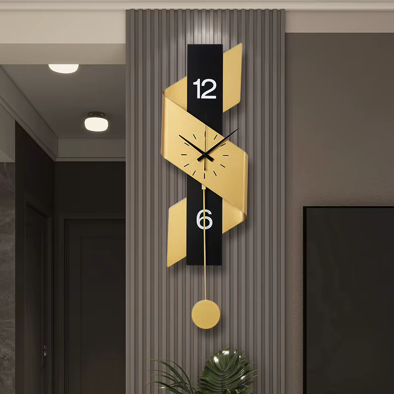 Horloge Murale Créative à Pendule, Grande Horloge Murale en Métal de Luxe pour Cuisine, Décoration Silencieuse pour Salle de Sport, Décoration de Chambre à Coucher