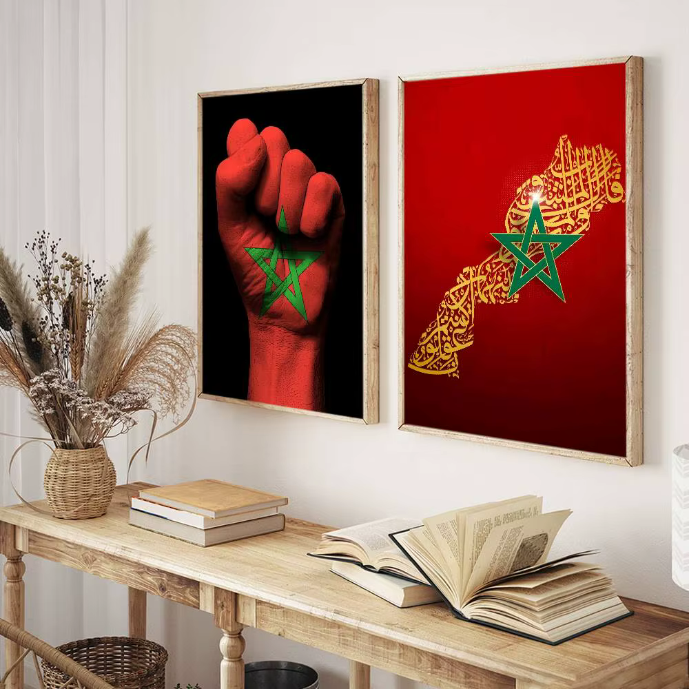 Affiche murale imprimée drapeau marocain, adaptée au salon, chambre à coucher, Bar, salon, décoration de la maison