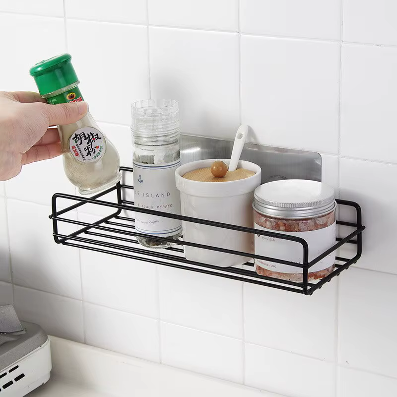 Salle de bains Rack De Rangement Cuisine Organisateur Étagère Noir Étagères Coin Cadre Fer Douche Poinçon Libre Monté Caddy Rack