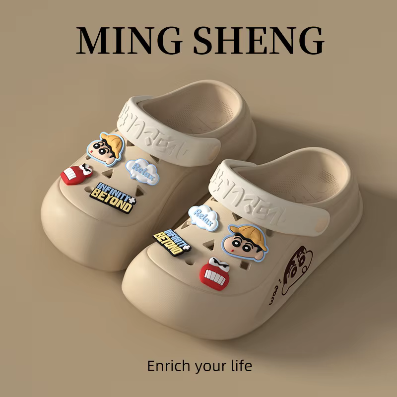 Sabots mignons de dessin animé Crayon Shin-chan, sandales à semelle épaisse antidérapante, chaussures polyvalentes pour intérieur et extérieur, pour couple