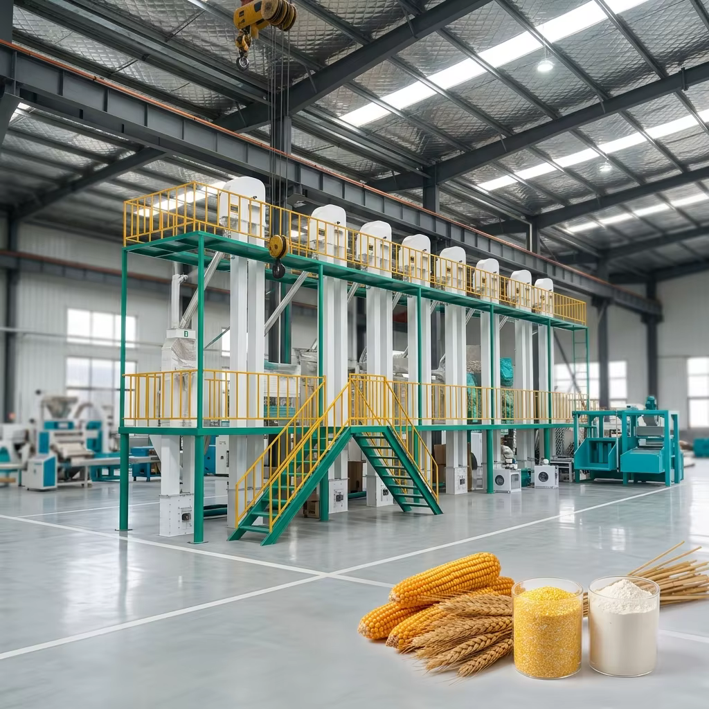 Grande machine de moulinage de farine continue, équipement industriel de moulinage de céréales haute capacité 24h/24 pour usine de farine
