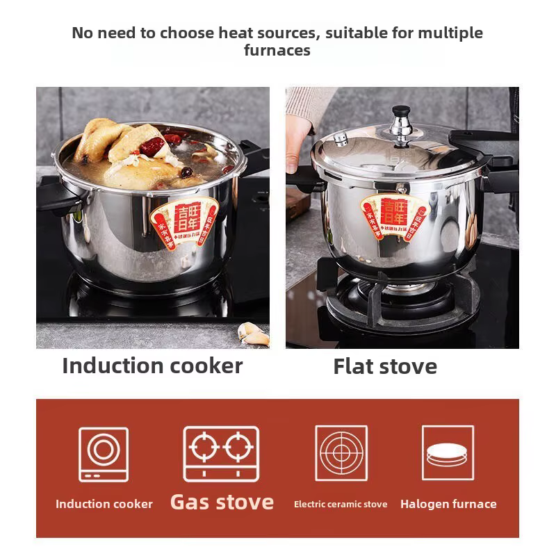 Autocuiseur 16-30cm, poêle de cuisson en acier inoxydable, marmite à ragoût, cuisinière à Induction, cuisinière à pression