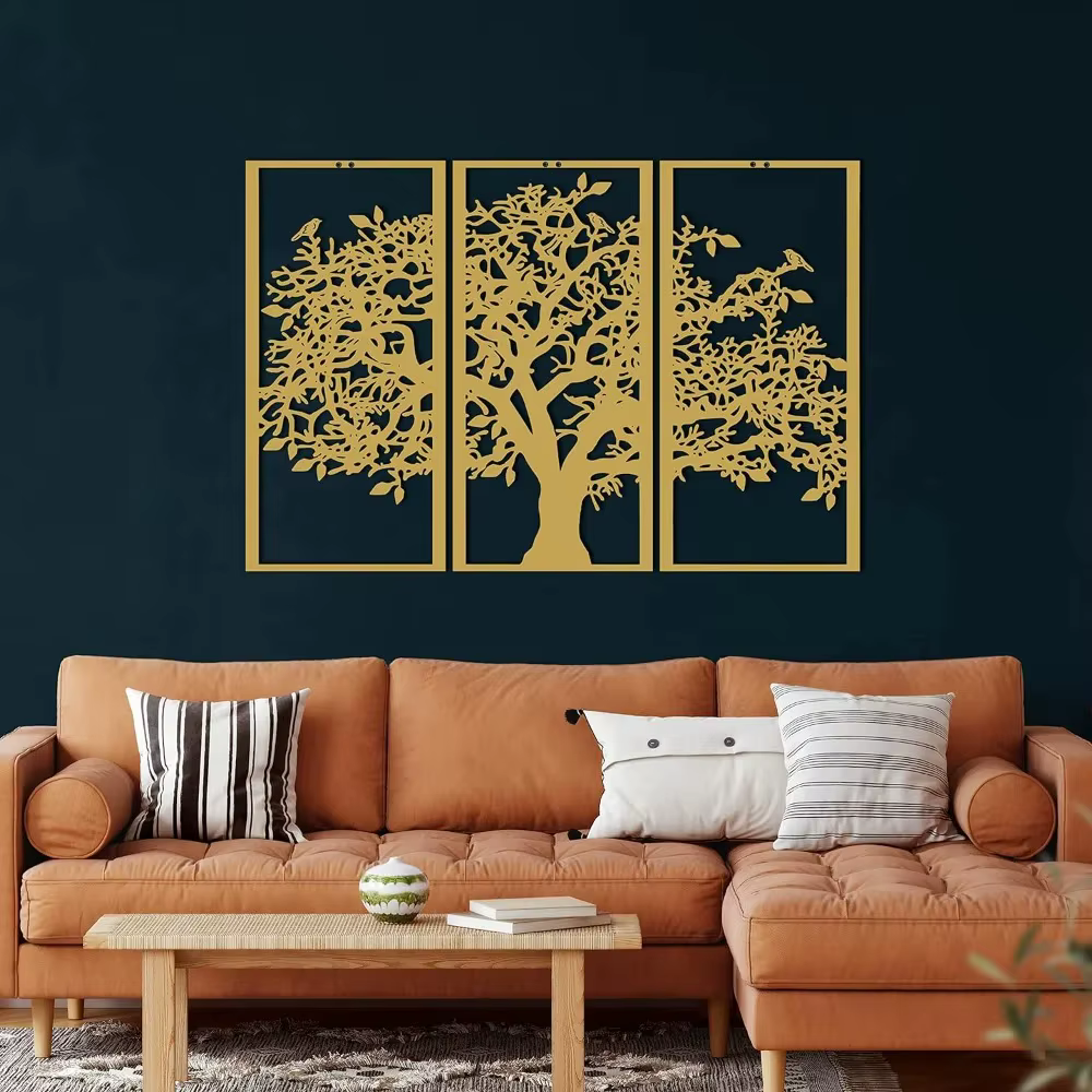 Décoration murale en métal pour arbre généalogique, 3 pièces, art en fer, arbre de vie. Art mural 3D moderne pour la décoration de la maison, de la chambre à coucher et du salon.