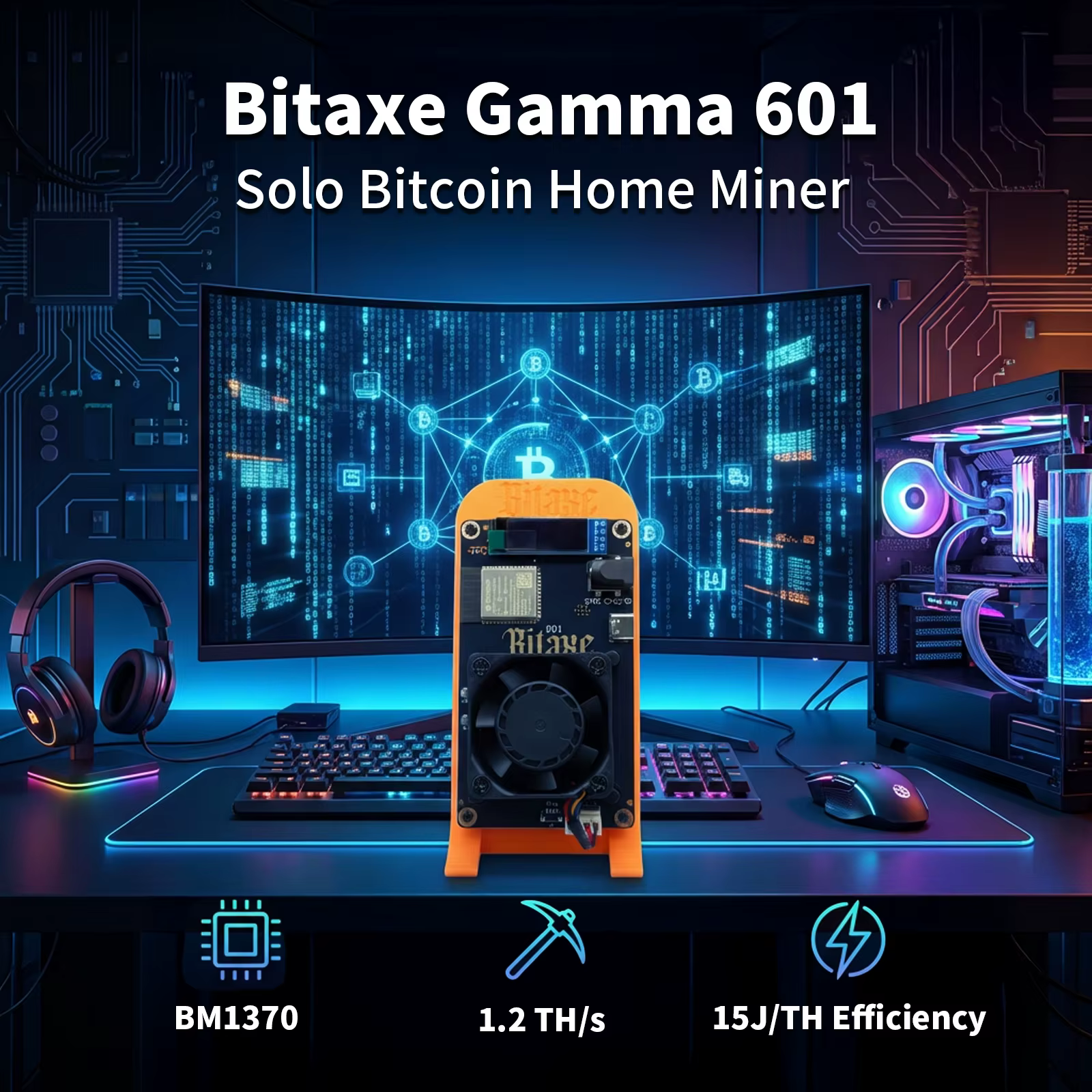 STARMINER Nouveau Modèle Intelligent 2026 Bitaxe Gamma 601 Solo Miner 1.2Th/s 18W 12V avec Puce ASIC BM1370 pour la Recherche de Blocs Bitcoin