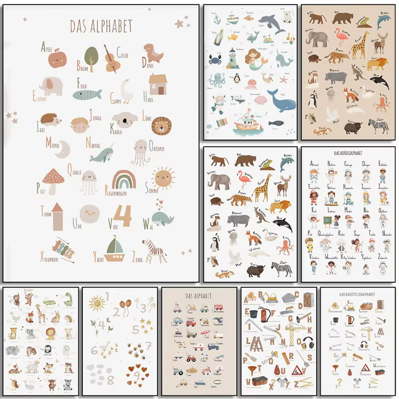 Affiche de la série éducative Alphabet, toile imprimée, images de maison pour salon, chambre d'enfant, décor moderne, peinture sans cadre