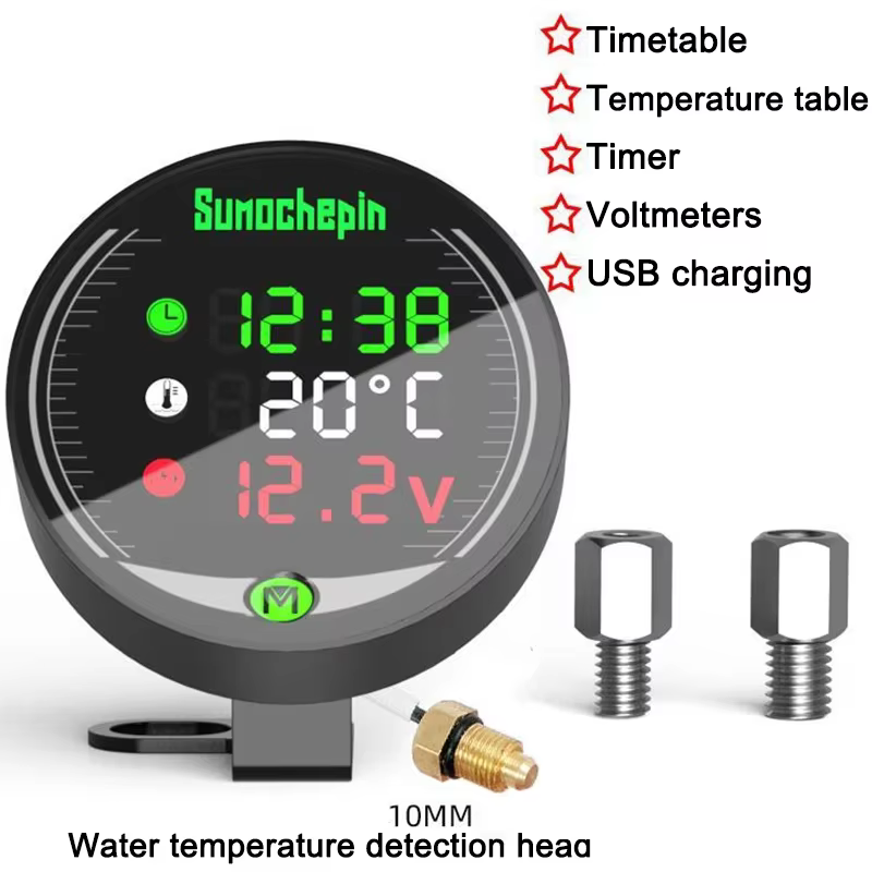 Horloge électronique de moto 5 en 1, voltmètre étanche IP67, étanche à la poussière, affichage numérique de PET LED, 12V