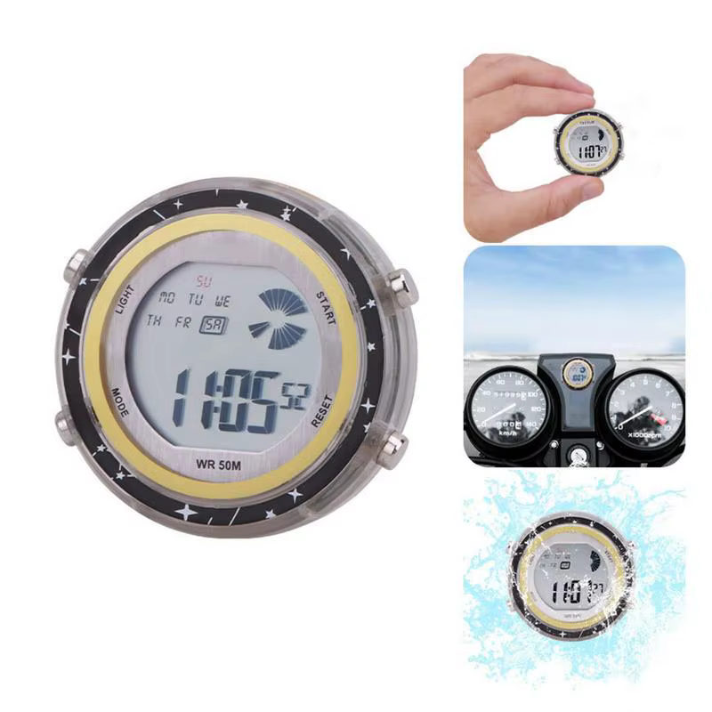 Horloge numérique pour moto, étanche, électronique, cadran brillant, pour moto, écran LCD HD, tableau de bord autocollant, horloge de voiture