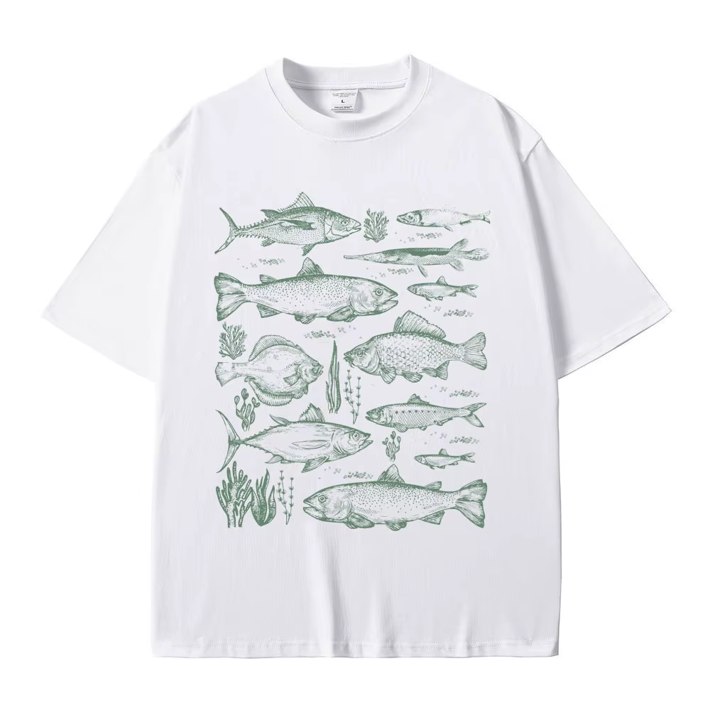 Poisson tatouage Style T-shirt pêche drôle Meme graphique T-shirts hommes décontracté coton Vintage à manches courtes hommes surdimensionné T-shirts