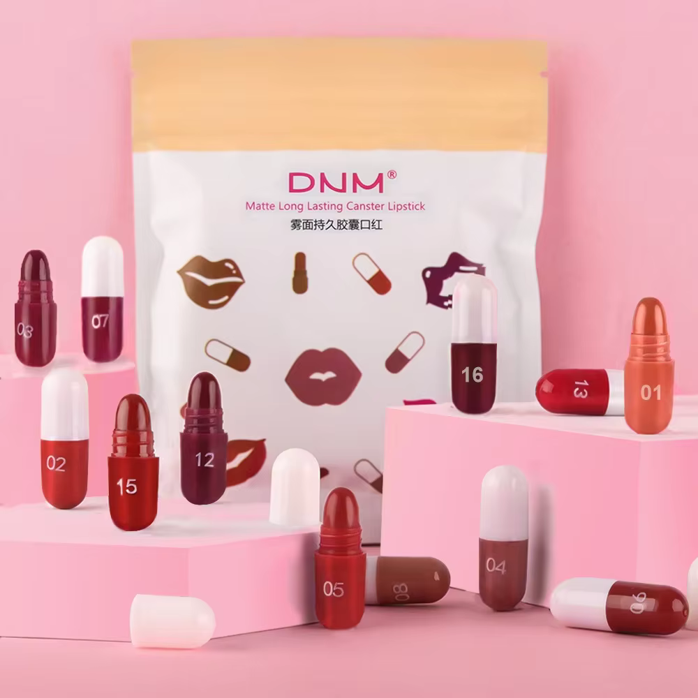 Lot de 18 pilules de rouge à lèvres capsules colorées, comprenant un brillant à lèvres imperméable et durable, un rouge à lèvres scintillant