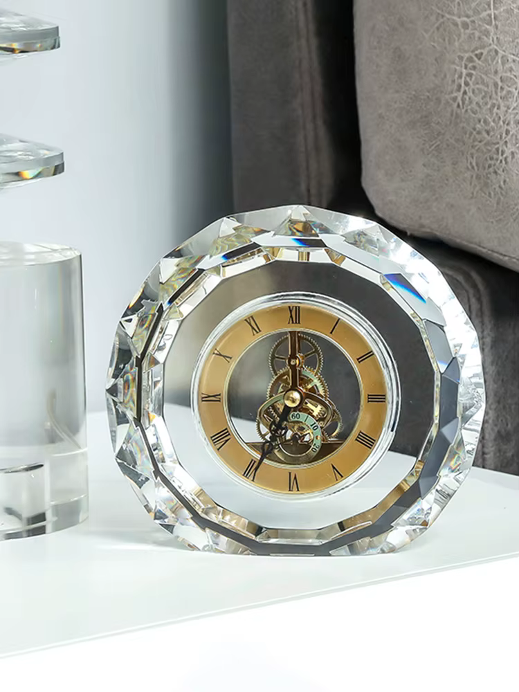 Horloge de bureau ronde silencieuse moderne, horloges transparentes vintage, quartz, horloges esthétiques de luxe, batterie, décoration d'intérieur