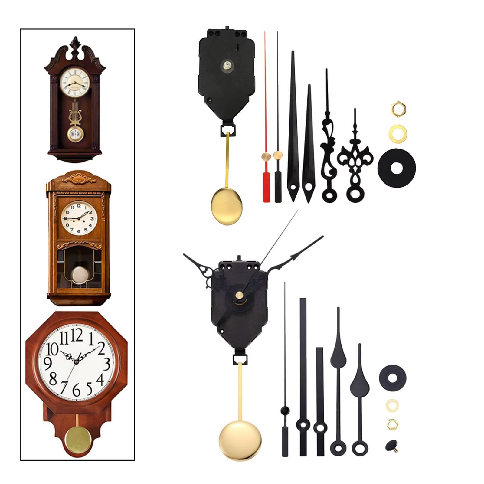 Mouvement d'horloge à pendule de remplacement, pièces de bricolage à arbre Long avec aiguilles et pendule