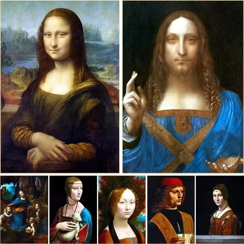 Peinture à l'huile numérique sans cadre, à colorier par numéros, célèbre œuvre d'art de Léonard de Vinci, La Joconde, Salvator Mundi, peinture à colorier par numéros, pour la maison.