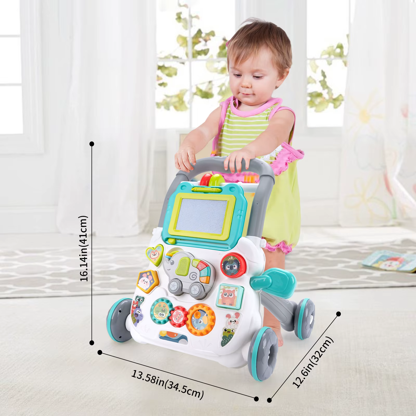 Jouets de marche pour bébé avec musique et tableau à dessin, trotteur multifonctionnel d'éveil et d'apprentissage pour nourrissons de 12 mois et plus