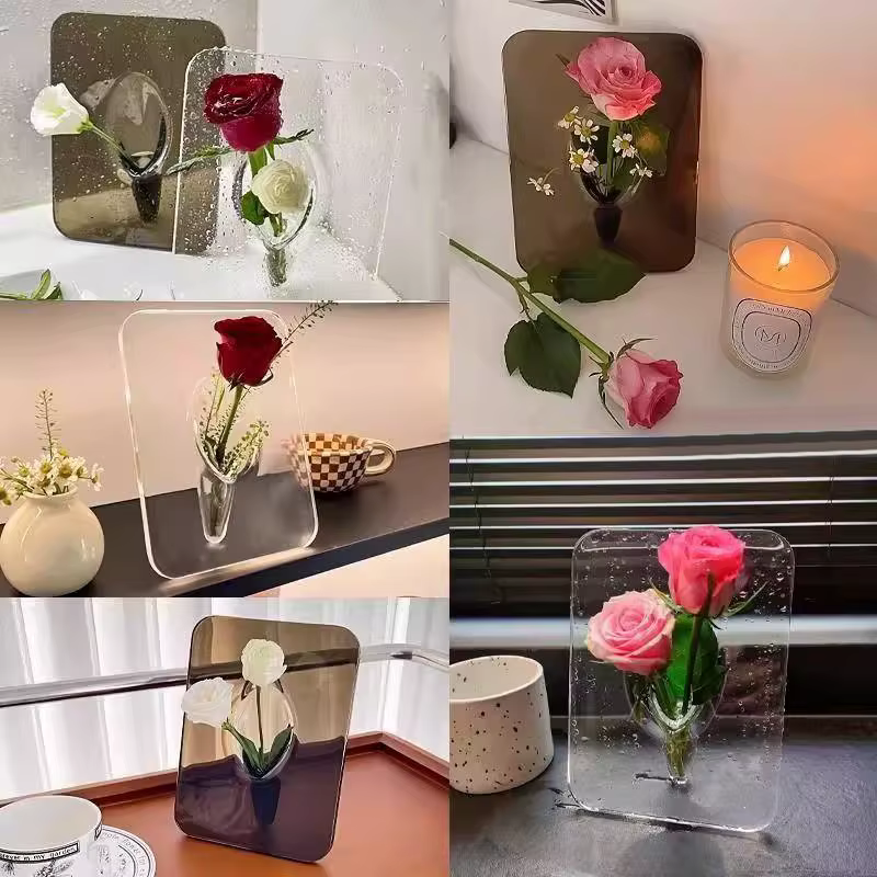 ✿ Vase à fleurs en acrylique transparent, vases d'art moderne pour la décoration de la maison, vases décoratifs pour bureaux et étagères