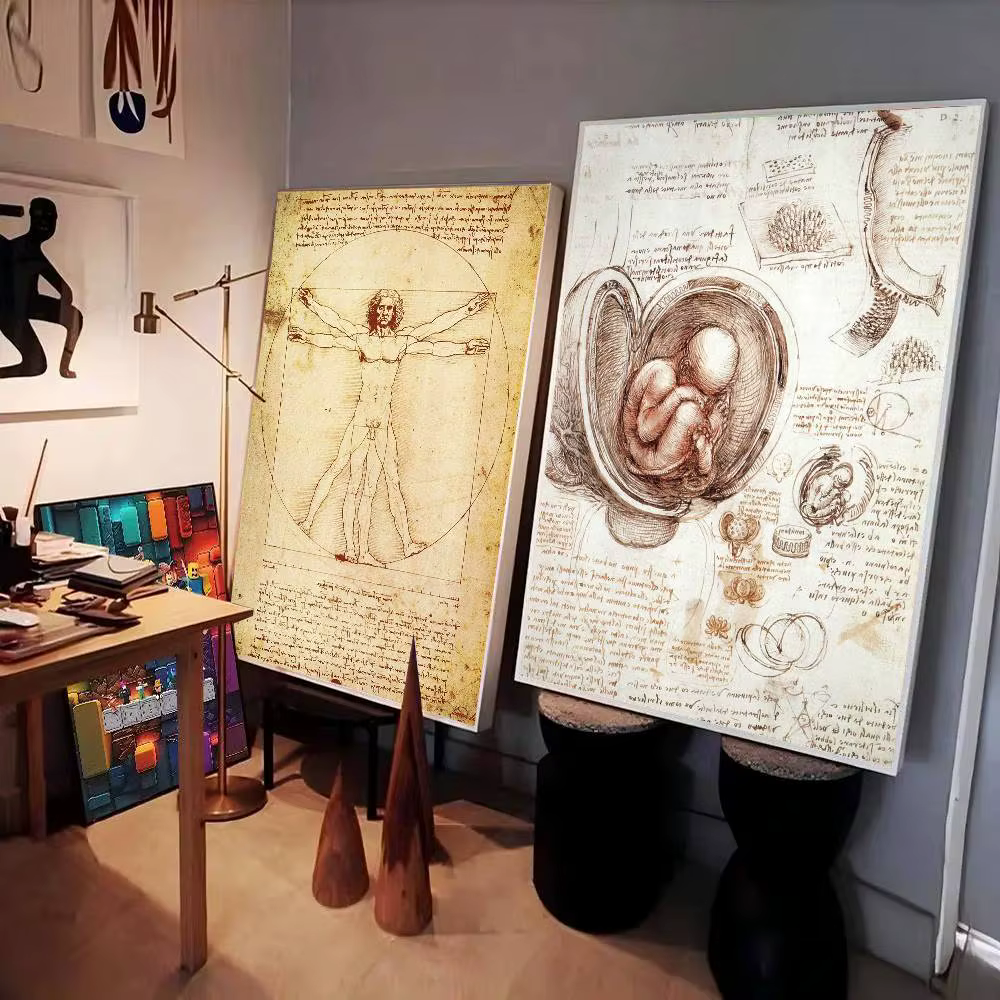 Affiche artistique de l'homme de Vitruve, manuscrit de Léonard de Vinci, avec impressions, décoration pour la maison, la chambre à coucher, le salon, cadeau