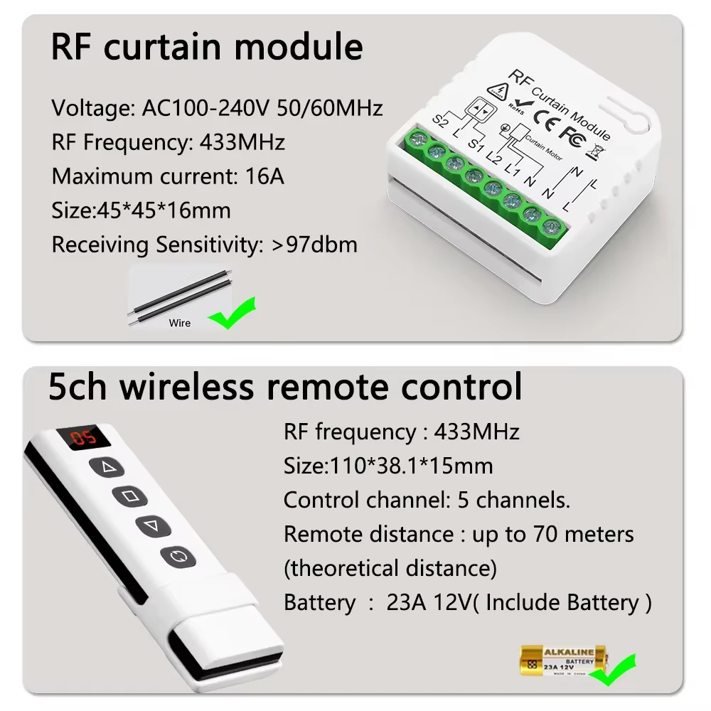 Volet roulant électrique pour porte de garage, interrupteur de rideau, télécommande 5CH, moteur de store électrique, technologie, 433 V, 110V, 16A, 220 Mhz