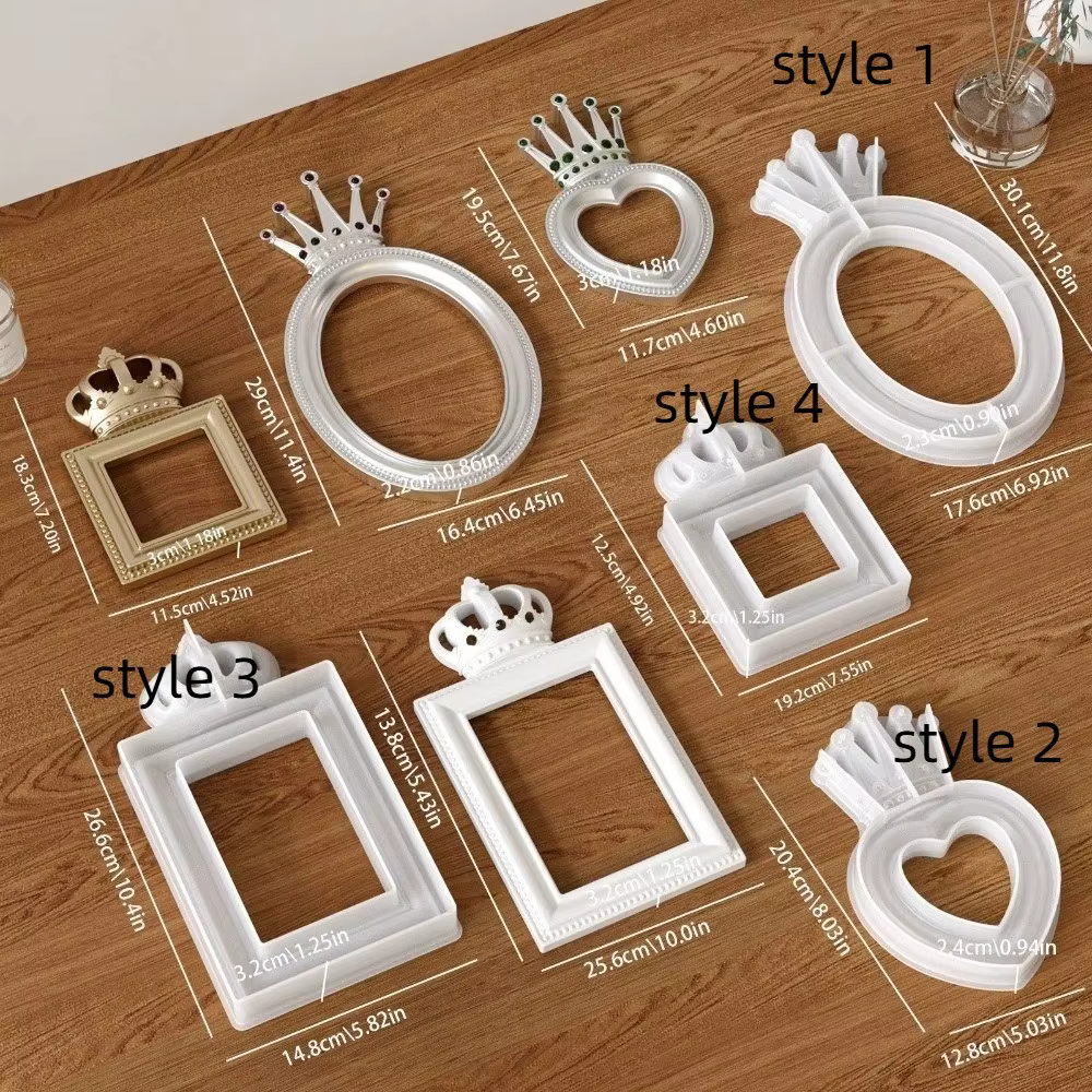 Moule en silicone pour cadre photo motif couronne, antiadhésif, classique, pour ornements en plâtre, ovale/carré/en forme de cœur, cadre photo décoratif DIY