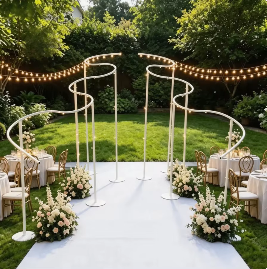 Support de toile de fond de mariage en métal ondulé de luxe, cadre en fer, décoration de fond pour photomaton, pour fêtes et événements en extérieur