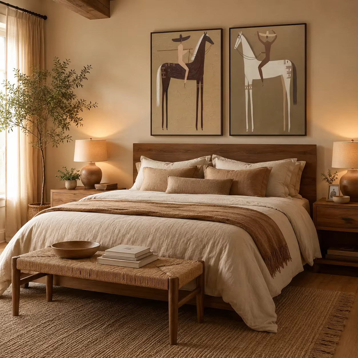 Diptyque Lance & Balance – Peinture à deux panneaux Vintage Americana Two Folk Riders | Art rustique pour le salon, pour la chambre à coucher, pour le séjour