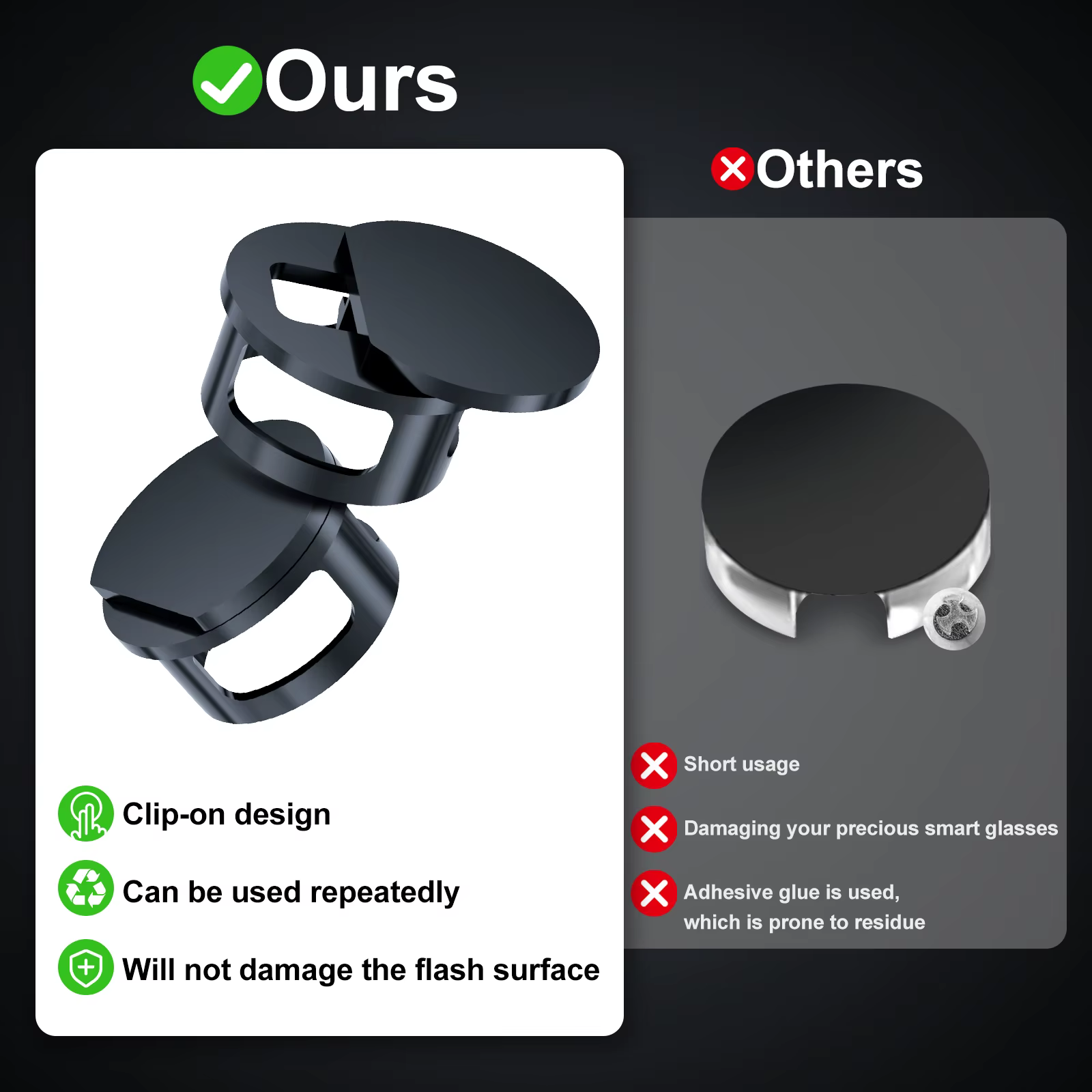 Cache-objectif LED pour lunettes intelligentes – Protection de lentille pour lunettes intelligentes mates – Cache coulissant anti-lumière