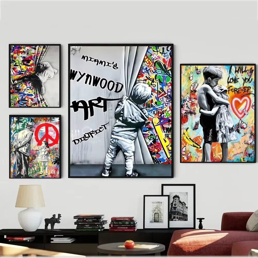 Art mural vintage Banksy Street Graffiti, peinture murale esthétique, grande taille