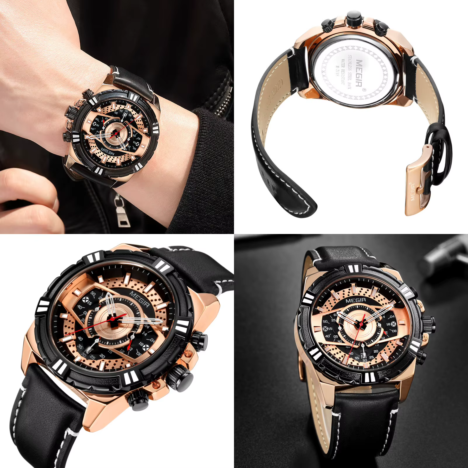 MEGIR montre pour hommes de luxe ceinture en cuir Quartz montres d'affaires lumineux mode sport homme montre-bracelet horloge Relogios Masculino
