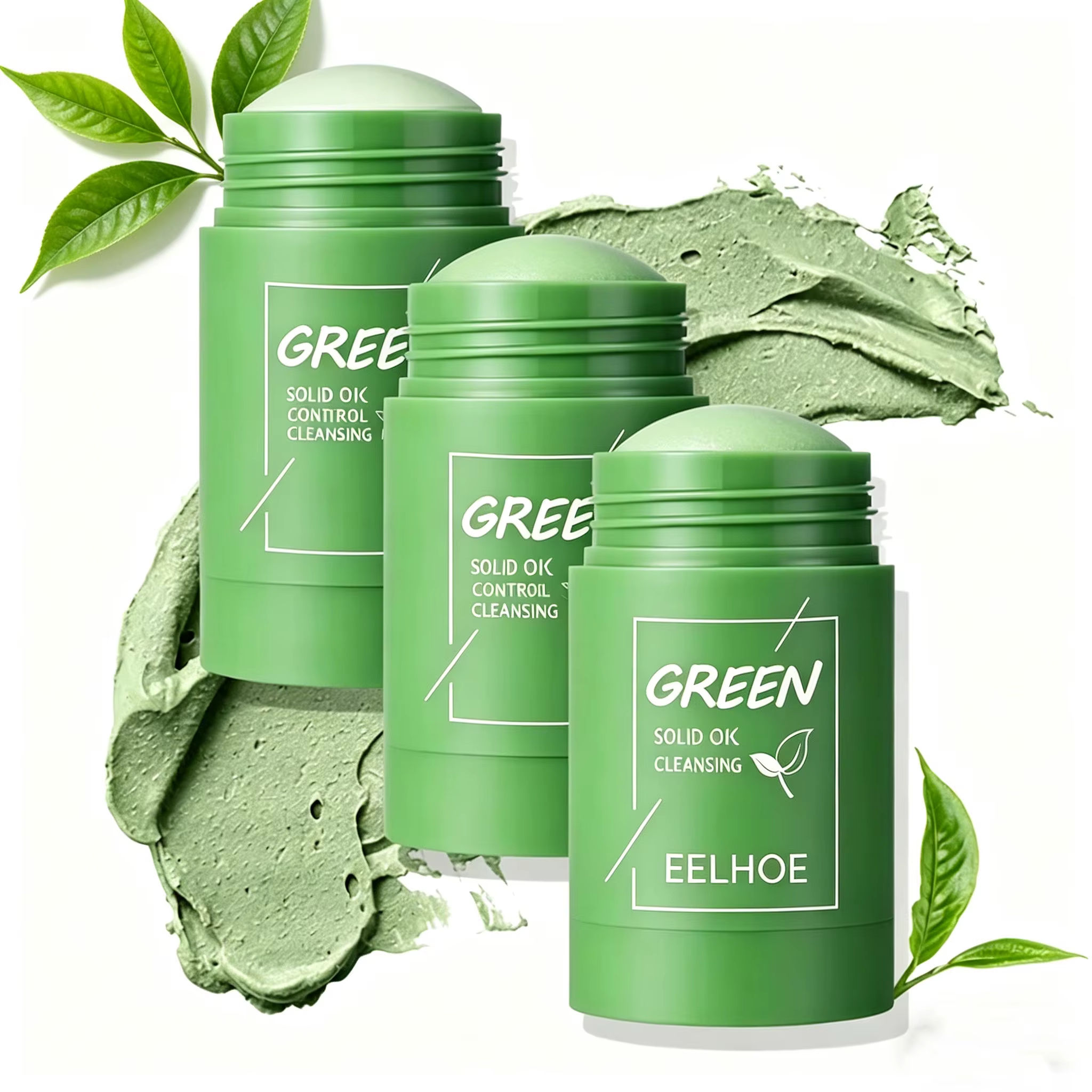 Bâtonnet d'argile au thé vert pour le visage, masque vert en stick, anti-acné, réduit les points noirs, extrait de thé vert, masque facial, nettoyage des pores, 1 à 5 pièces