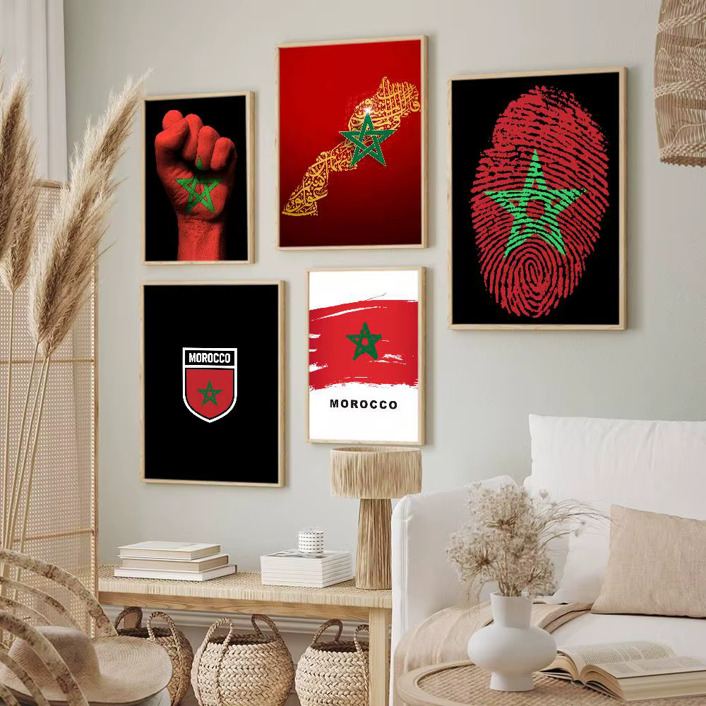 Affiche murale imprimée drapeau marocain, adaptée au salon, chambre à coucher, Bar, salon, décoration de la maison