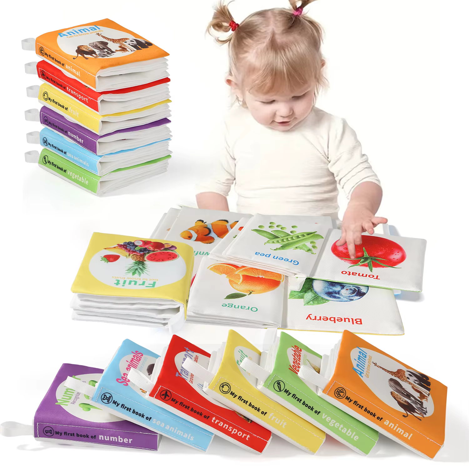 Livre d'éveil pour bébé de 0 à 6 mois, papier sonore épais et lavable + poignée tactile, illumination tactile visuelle pour nouveau-né, Cogniti