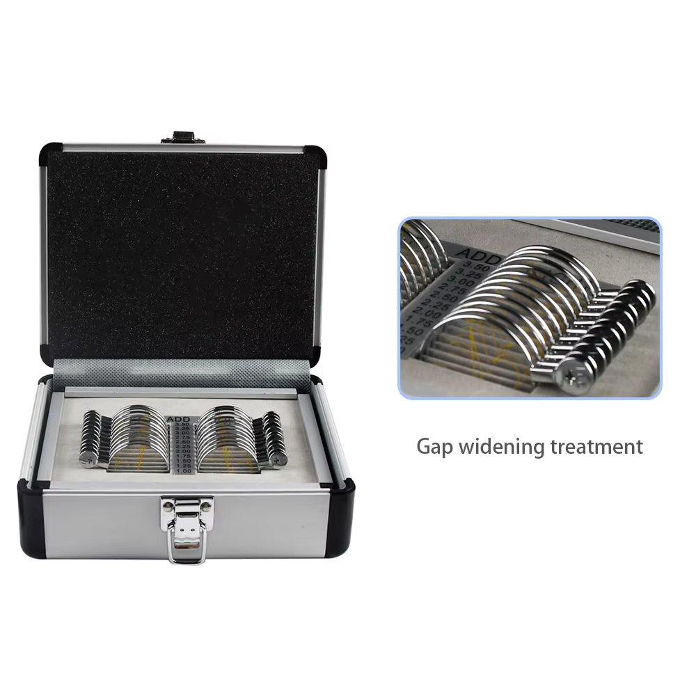 Ensemble de lentilles d'essai progressif, équipements optiques, plateau et boîtier en aluminium ophtalmique, 22 pièces
