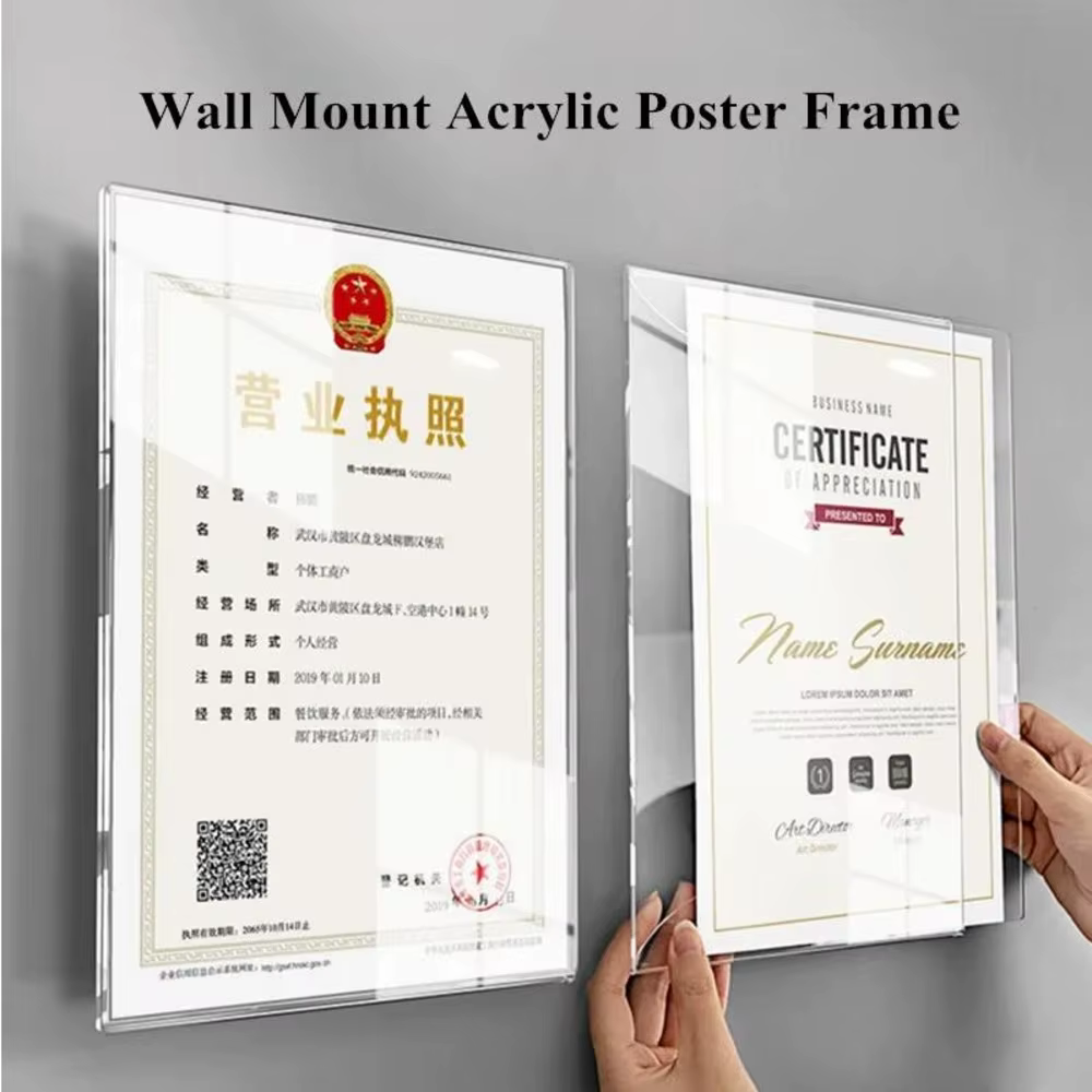 A4 210x297mm mural bâton Photo Photo affiche cadre sans cadre acrylique Document signe titulaire cadre d'art