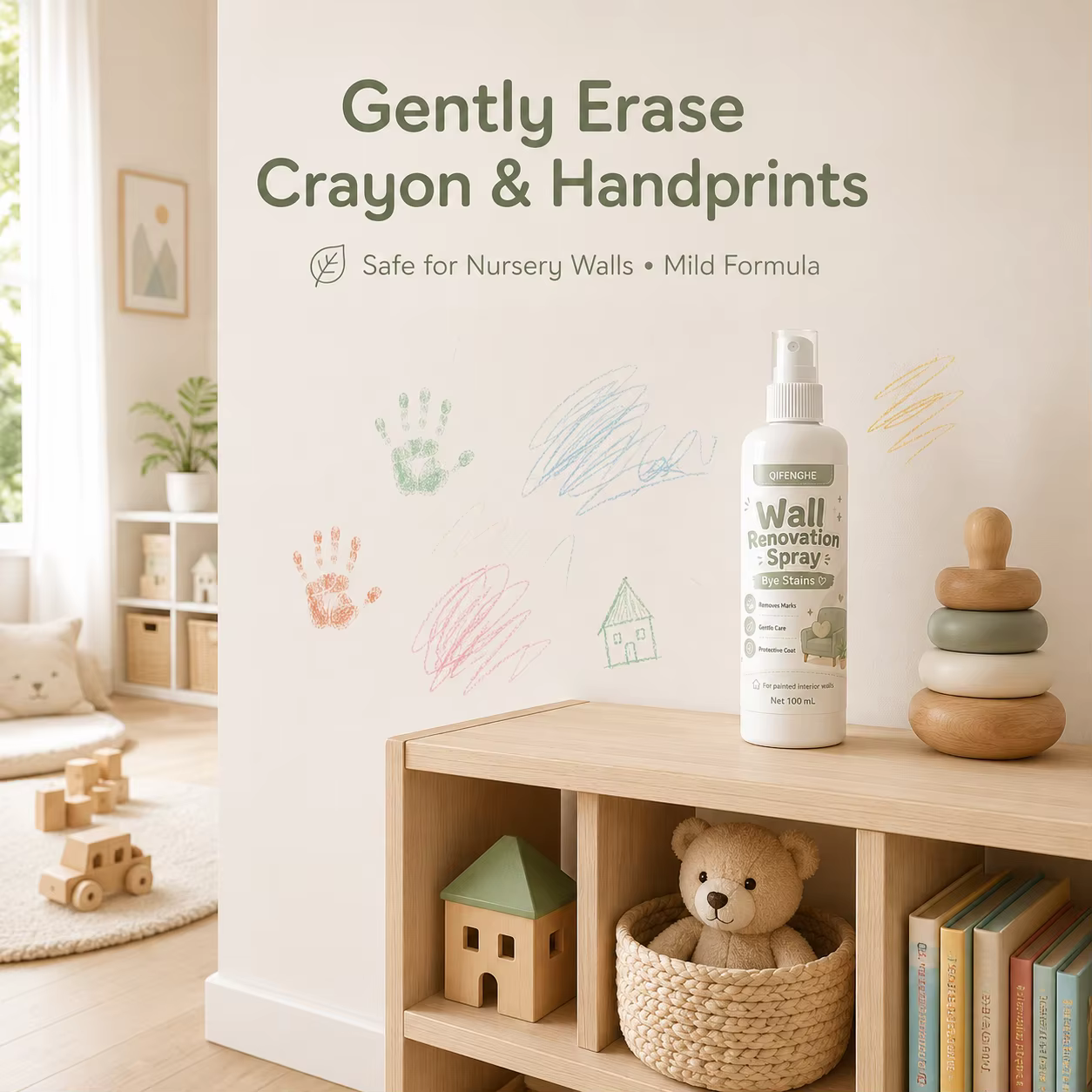 Nettoyant mural en spray 100 ml, détachant sans danger pour la peinture, pour les traces de stylo, les empreintes de mains, la graisse, la saleté et le jaunissement sur les murs intérieurs