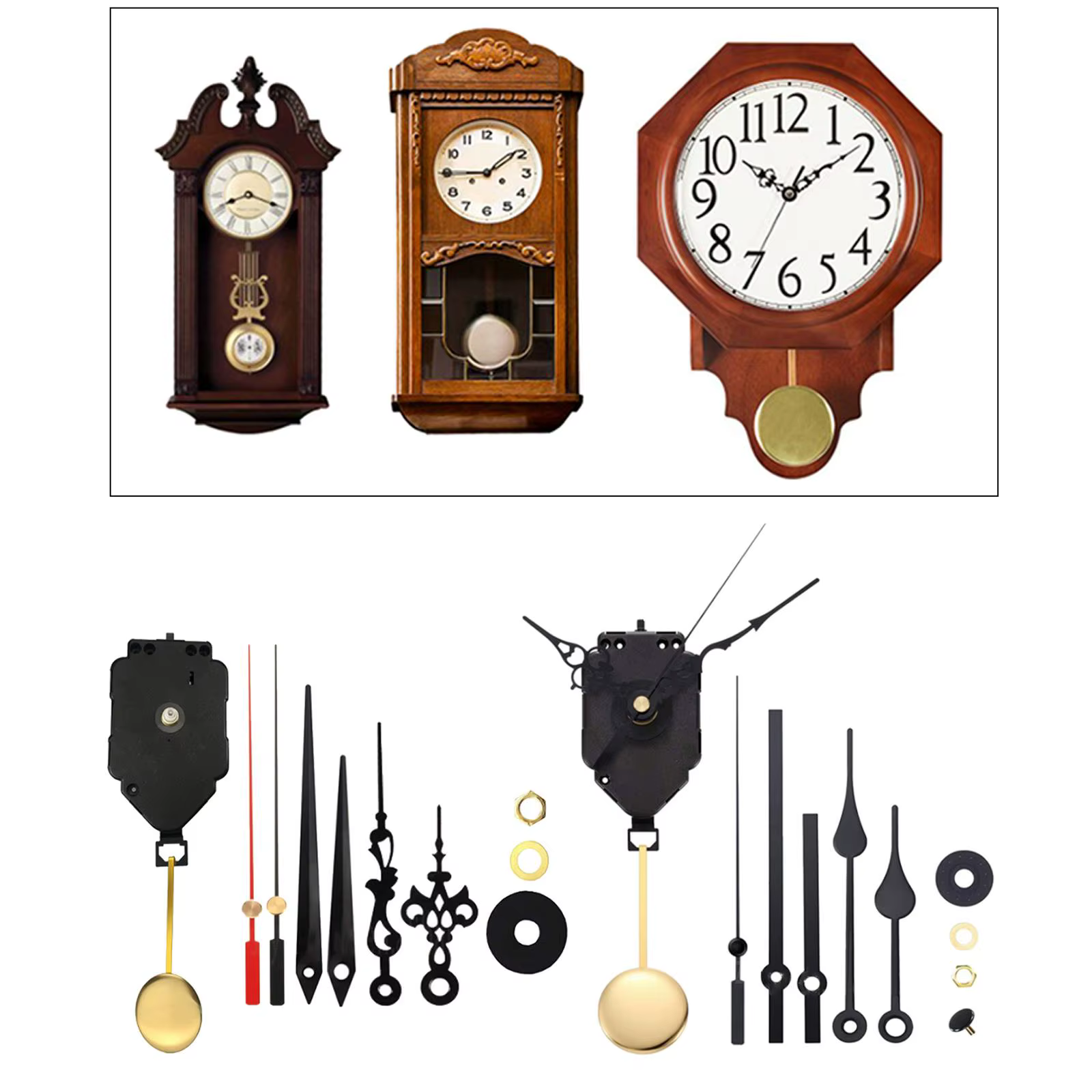Mouvement d'horloge à pendule de remplacement, pièces de bricolage à arbre Long avec aiguilles et pendule