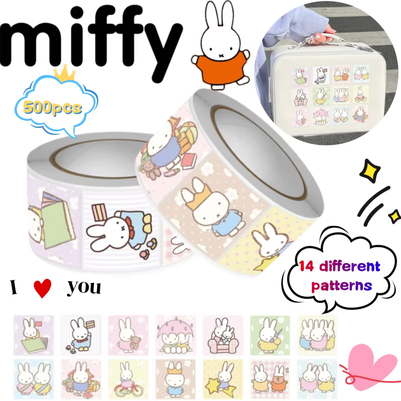 Autocollants Miffy Curl de haute qualité, impression de dessins animés, créatifs, pour agenda, DIY, bureau, coque de téléphone portable, autocollants imperméables, 500 pièces