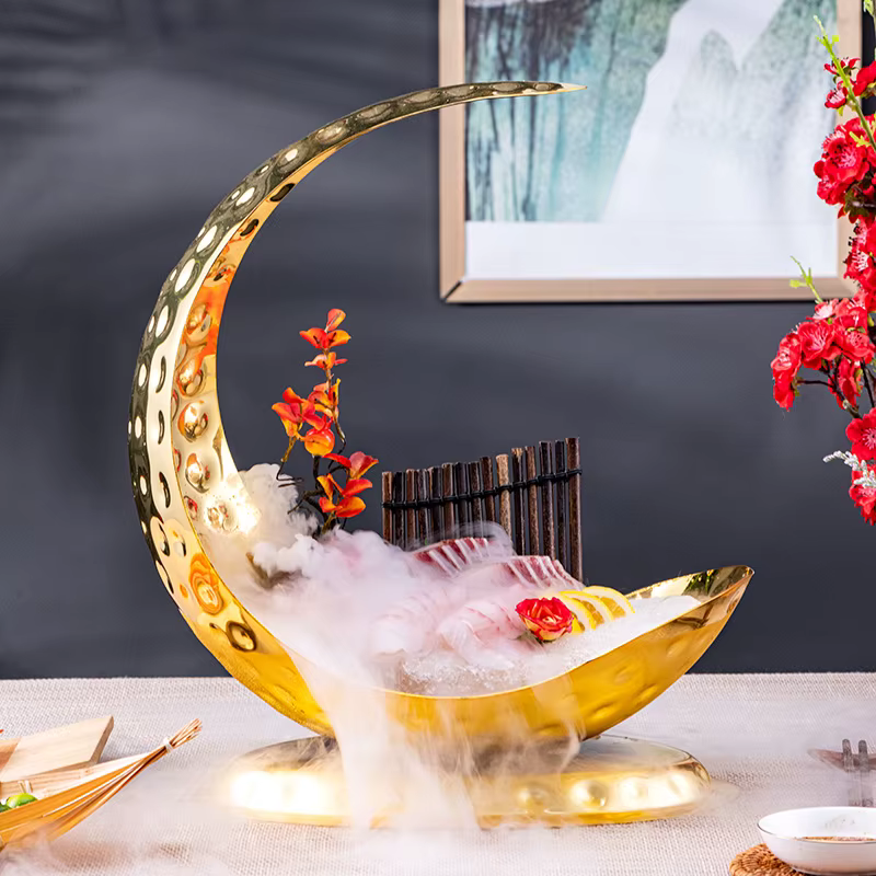 Assiette de sashimi de fruits de mer haut de gamme, assiette de glace, grand poisson saumon, épine crue, assiette spéciale, plats de conception artistique, vaisselle