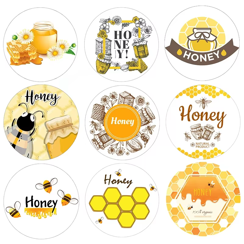 Autocollants de couverture de Pot de miel de 1.8 pouces, étiquettes autocollantes rondes de miel douce d'abeille, décoration de cadeau de fête, autocollants de fond en papier blanc