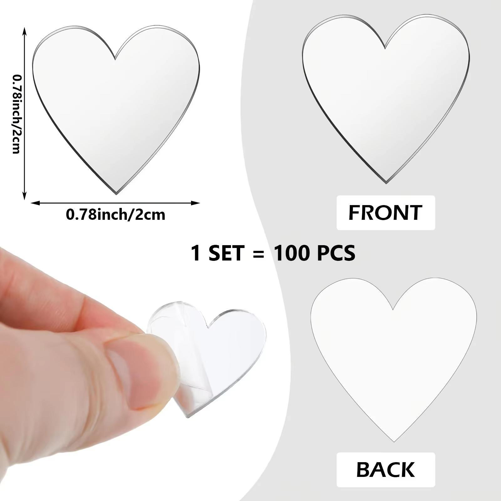 100 pcs/lot 2 cm coeur acrylique miroir autocollant mural rond carré bricolage mur miroir autocollant points stickers muraux décor de fête de mariage